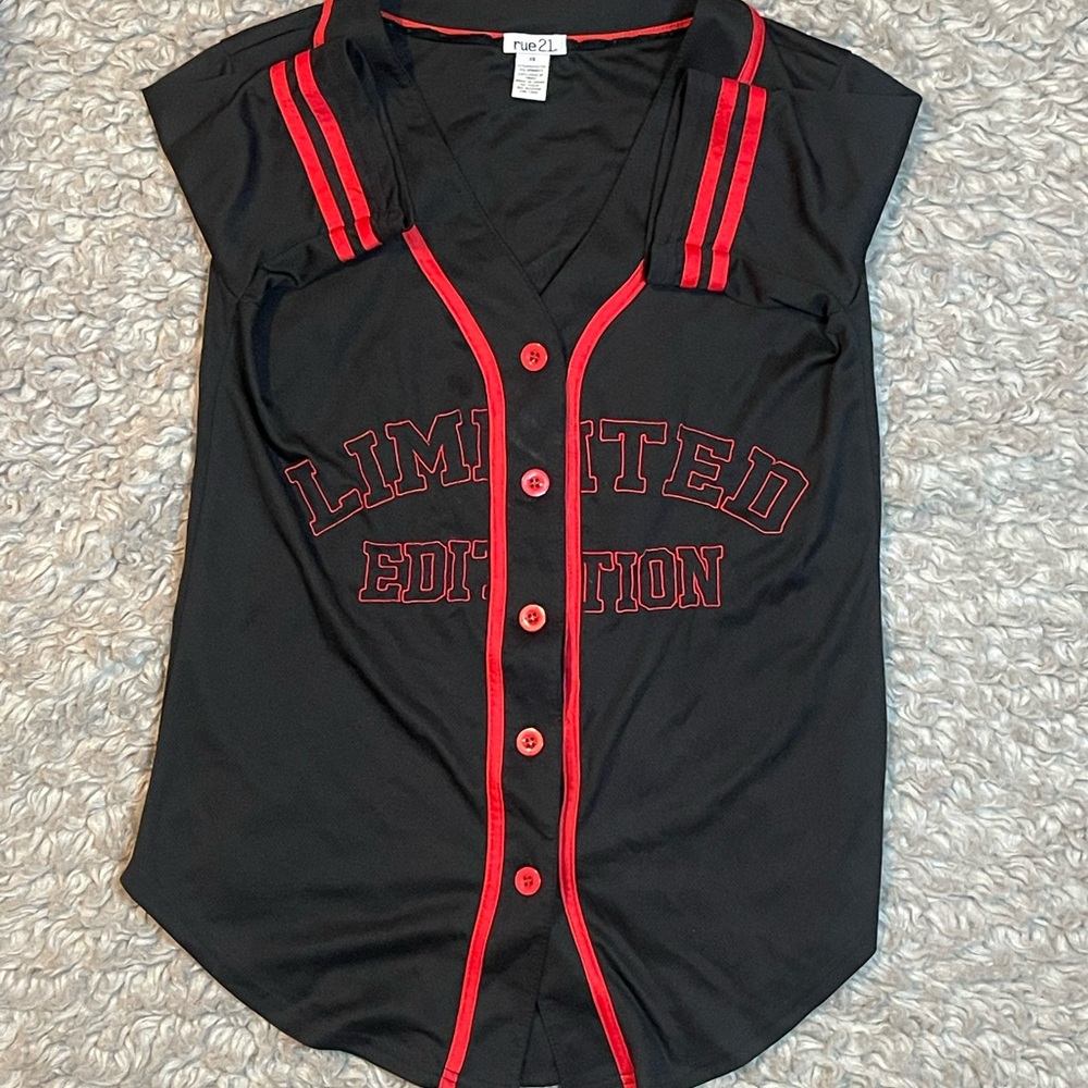 Rue21 Black and Red Jersey Style Shirt
